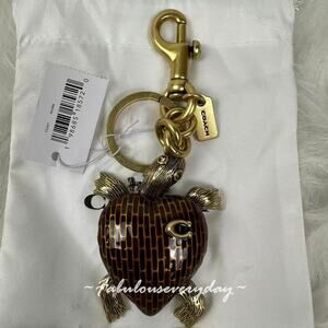 Coach Turtle Bag Charm In Brass/Brown Multi CEA07 NWT